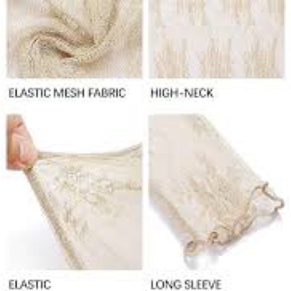 Cream Color Lace/Mesh long sleeve Top - Picture 2 of 5